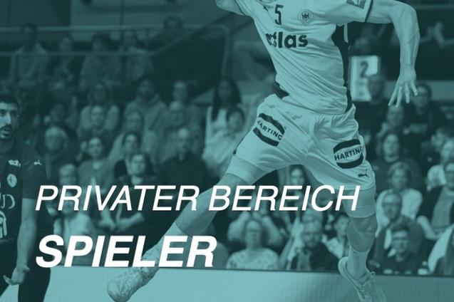 Handballspieler springt mit Ball in der Hand &uuml;ber die Spielfl&auml;che, Zuschauer im Hintergrund.