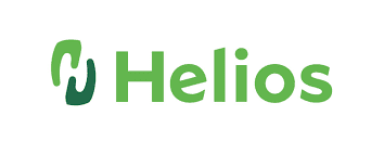 Logo von Helios in gr&uuml;ner Schrift mit lockerer Schriftart auf hellem Hintergrund.